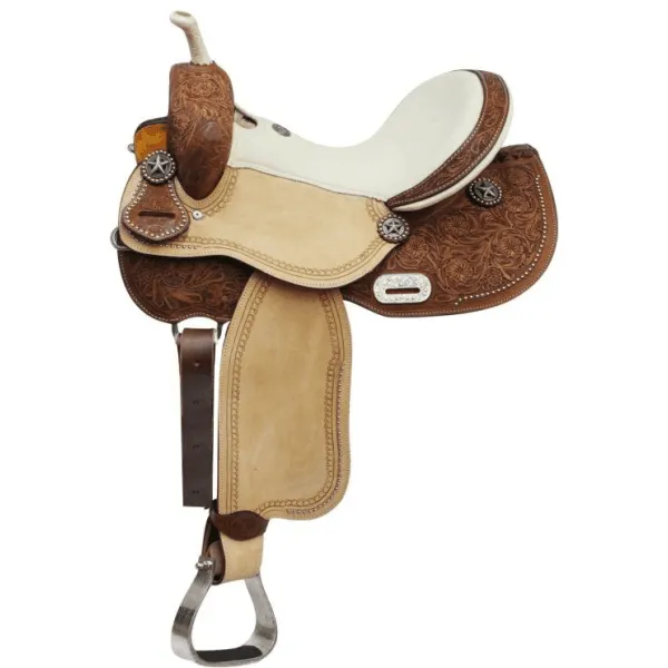 14" 15" 16" Double T Barrel Style Saddle with Texas Star Concho