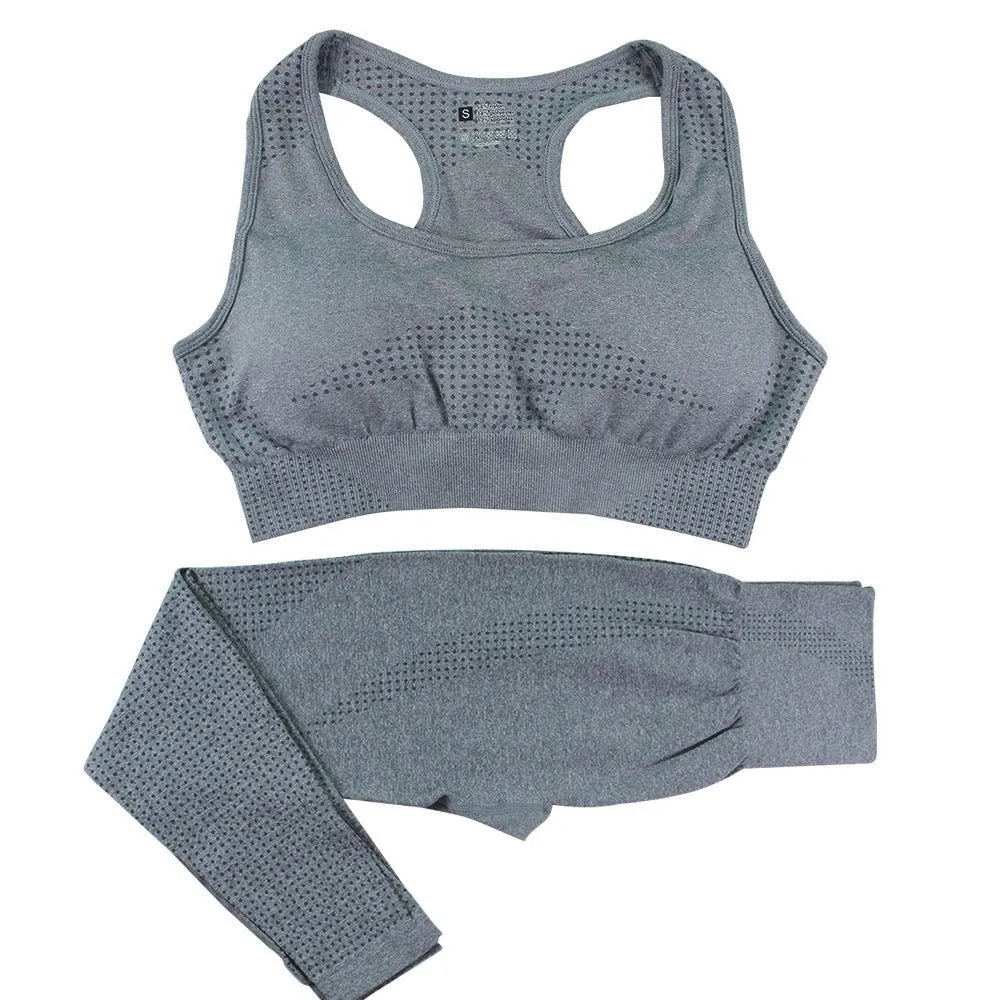 2PCS Yoga Set Women Vitality Seamless Gym Set High Waist Fitness Crop Top Sports Suits Gym Set