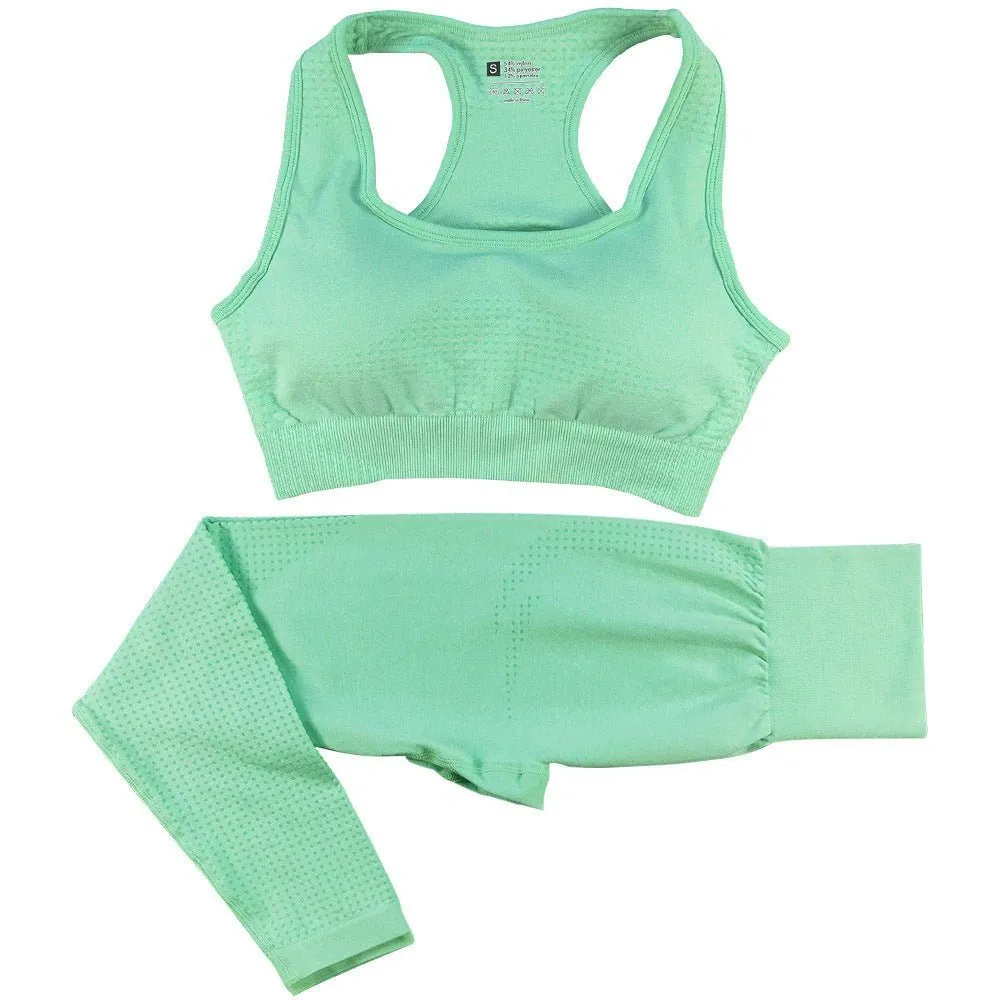 2PCS Yoga Set Women Vitality Seamless Gym Set High Waist Fitness Crop Top Sports Suits Gym Set