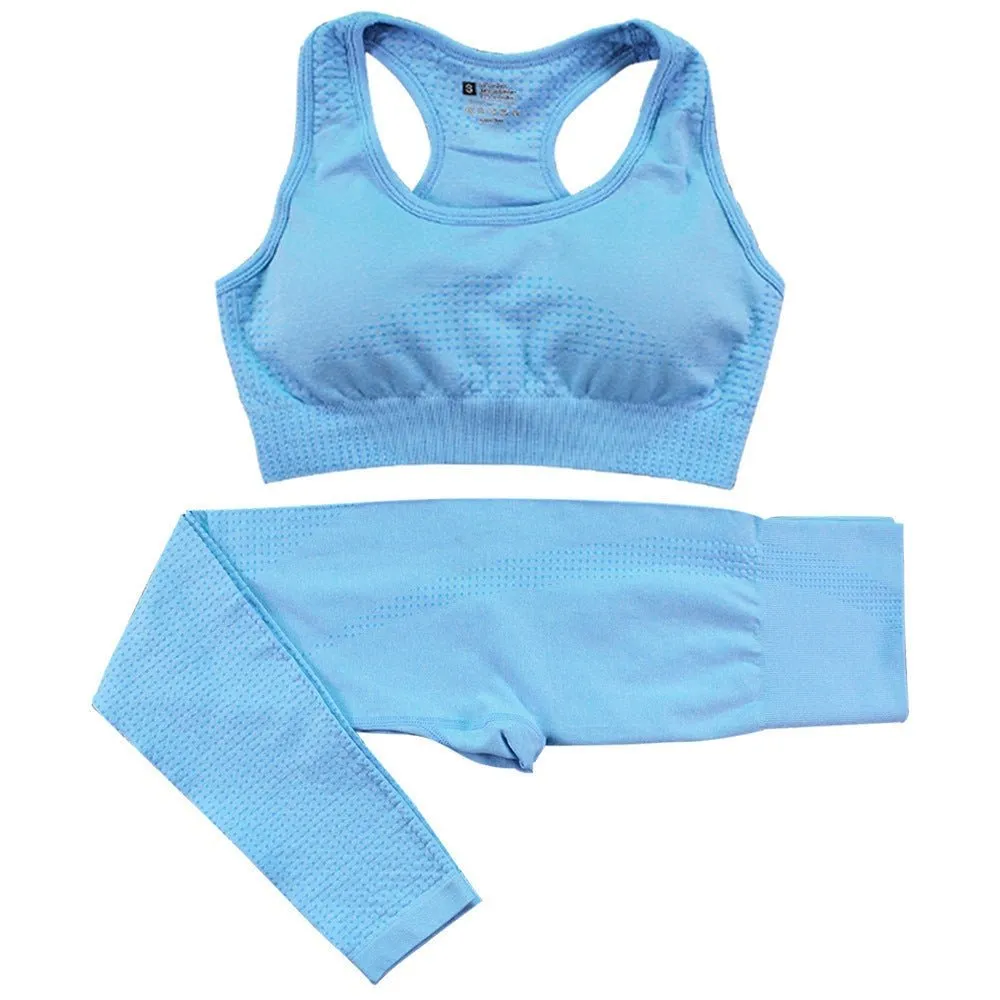 2PCS Yoga Set Women Vitality Seamless Gym Set High Waist Fitness Crop Top Sports Suits Gym Set