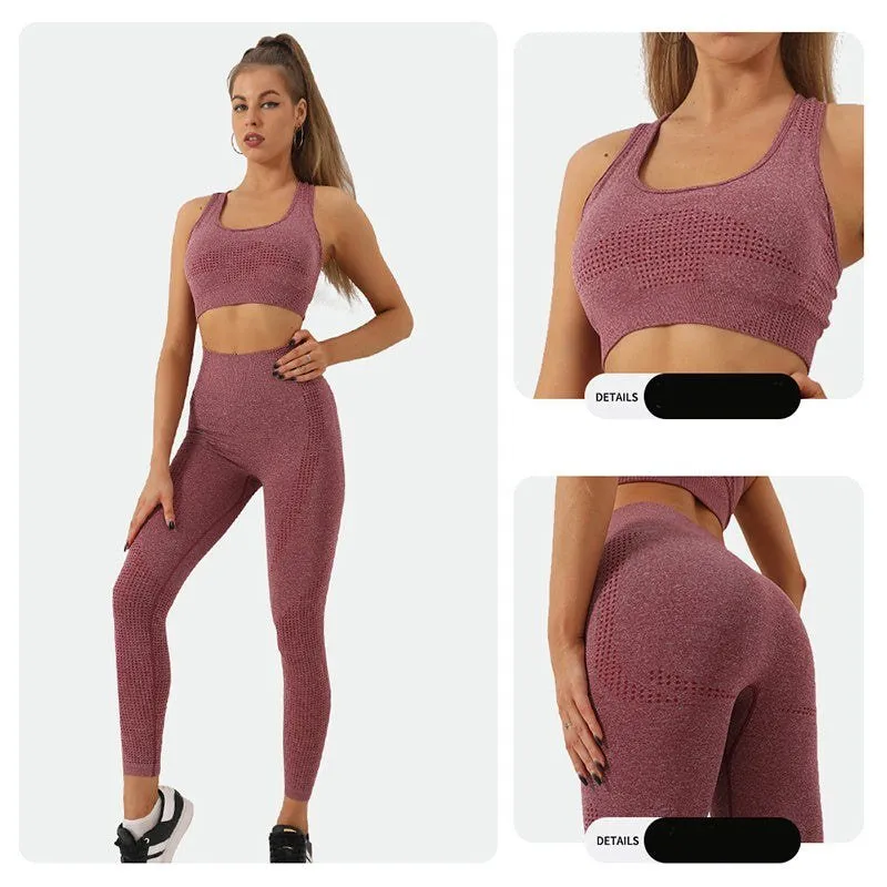 2PCS Yoga Set Women Vitality Seamless Gym Set High Waist Fitness Crop Top Sports Suits Gym Set