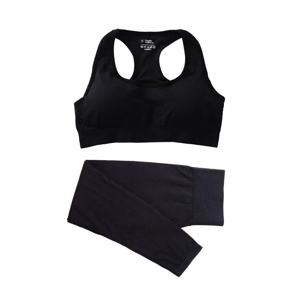 2PCS Yoga Set Women Vitality Seamless Gym Set High Waist Fitness Crop Top Sports Suits Gym Set