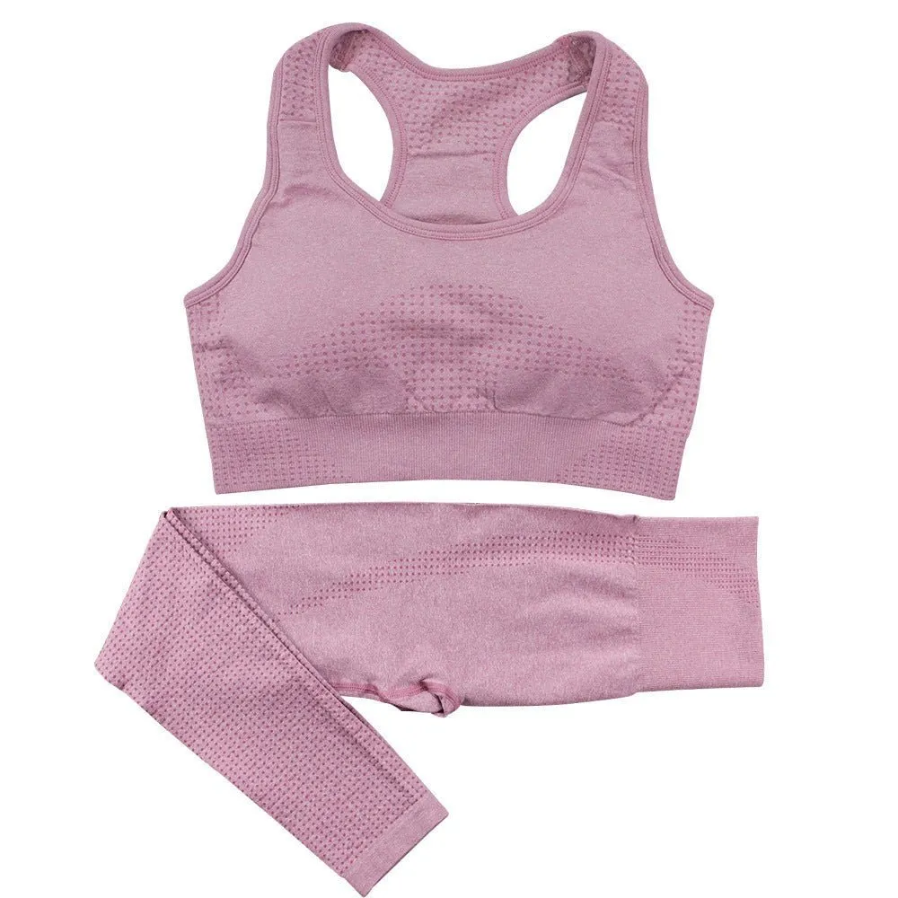 2PCS Yoga Set Women Vitality Seamless Gym Set High Waist Fitness Crop Top Sports Suits Gym Set