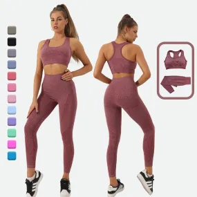 2PCS Yoga Set Women Vitality Seamless Gym Set High Waist Fitness Crop Top Sports Suits Gym Set