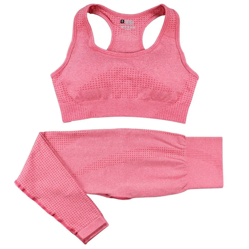 2PCS Yoga Set Women Vitality Seamless Gym Set High Waist Fitness Crop Top Sports Suits Gym Set