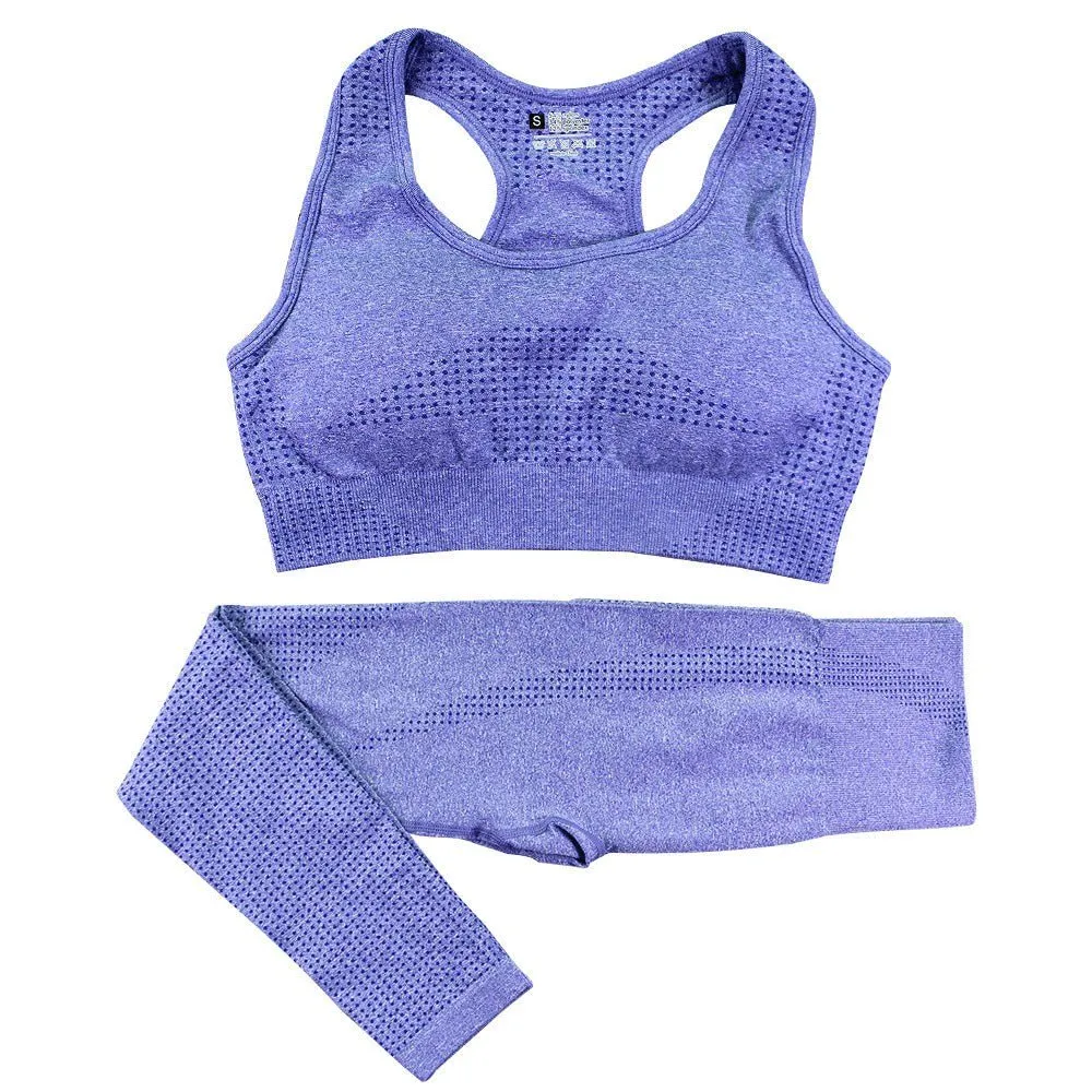 2PCS Yoga Set Women Vitality Seamless Gym Set High Waist Fitness Crop Top Sports Suits Gym Set