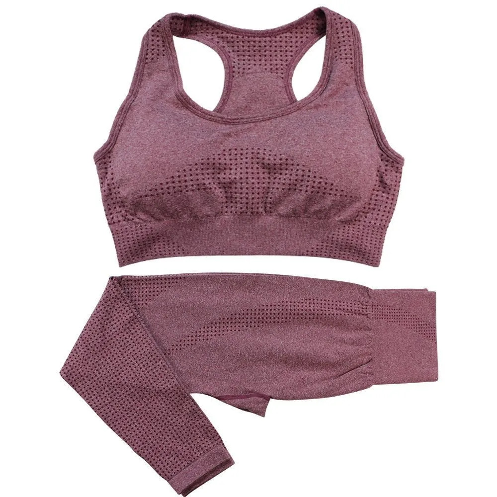 2PCS Yoga Set Women Vitality Seamless Gym Set High Waist Fitness Crop Top Sports Suits Gym Set