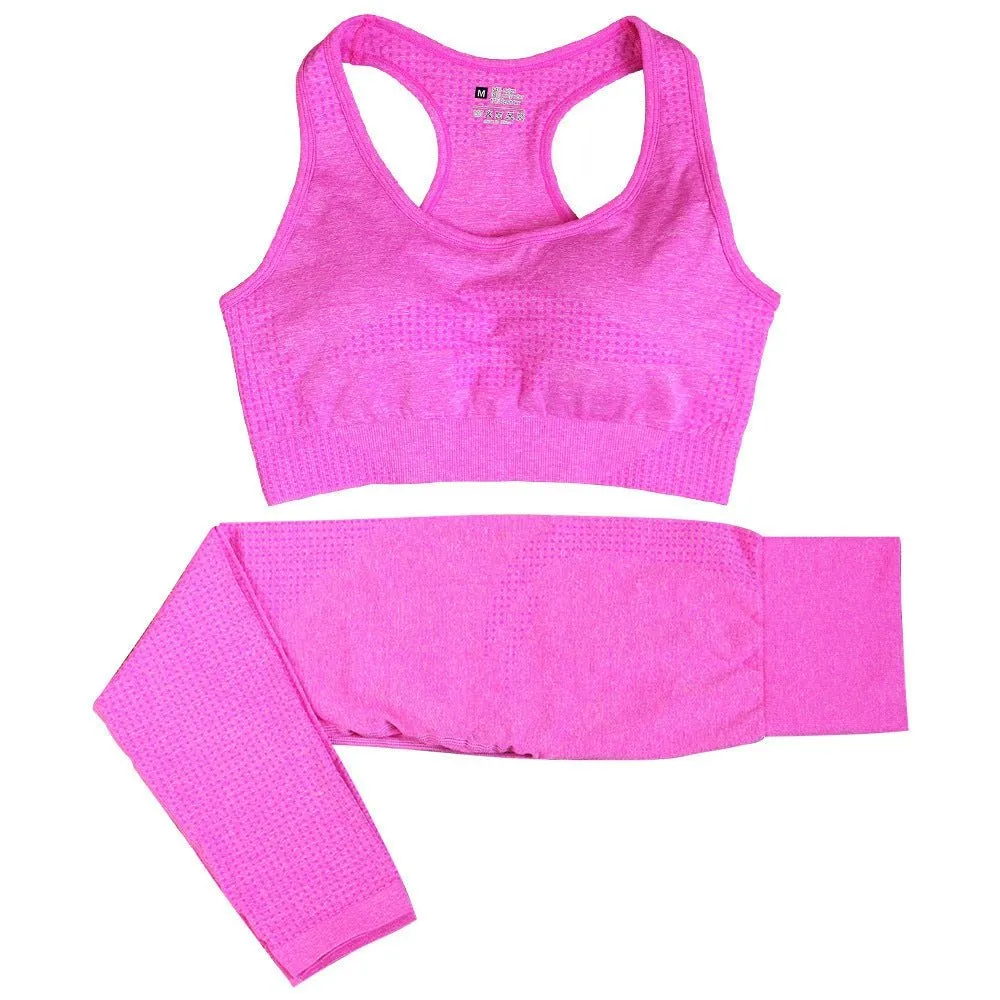 2PCS Yoga Set Women Vitality Seamless Gym Set High Waist Fitness Crop Top Sports Suits Gym Set