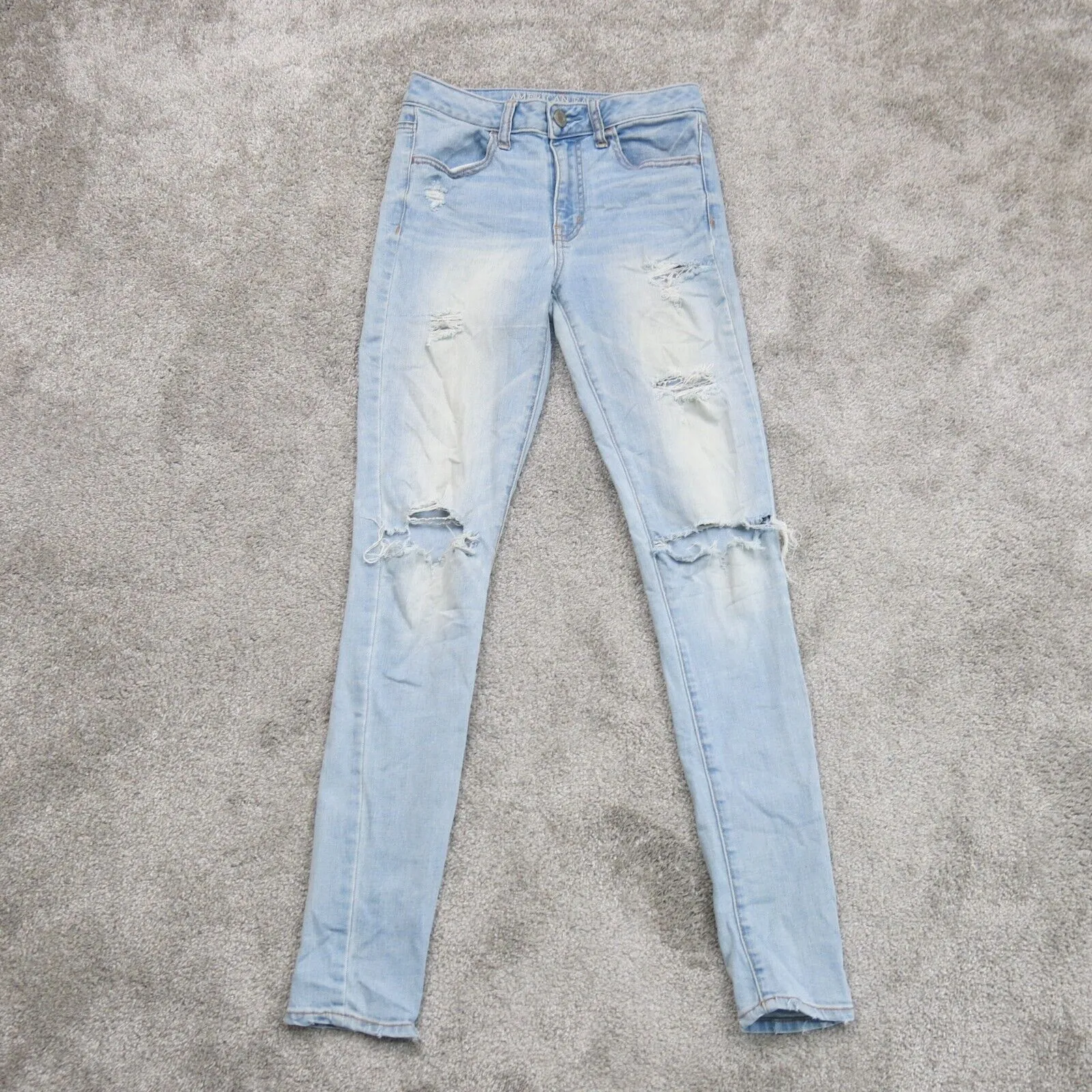 American Eagle Women Supper Stretch Jegging Jeans Distressed High Rise Blue SZ 2