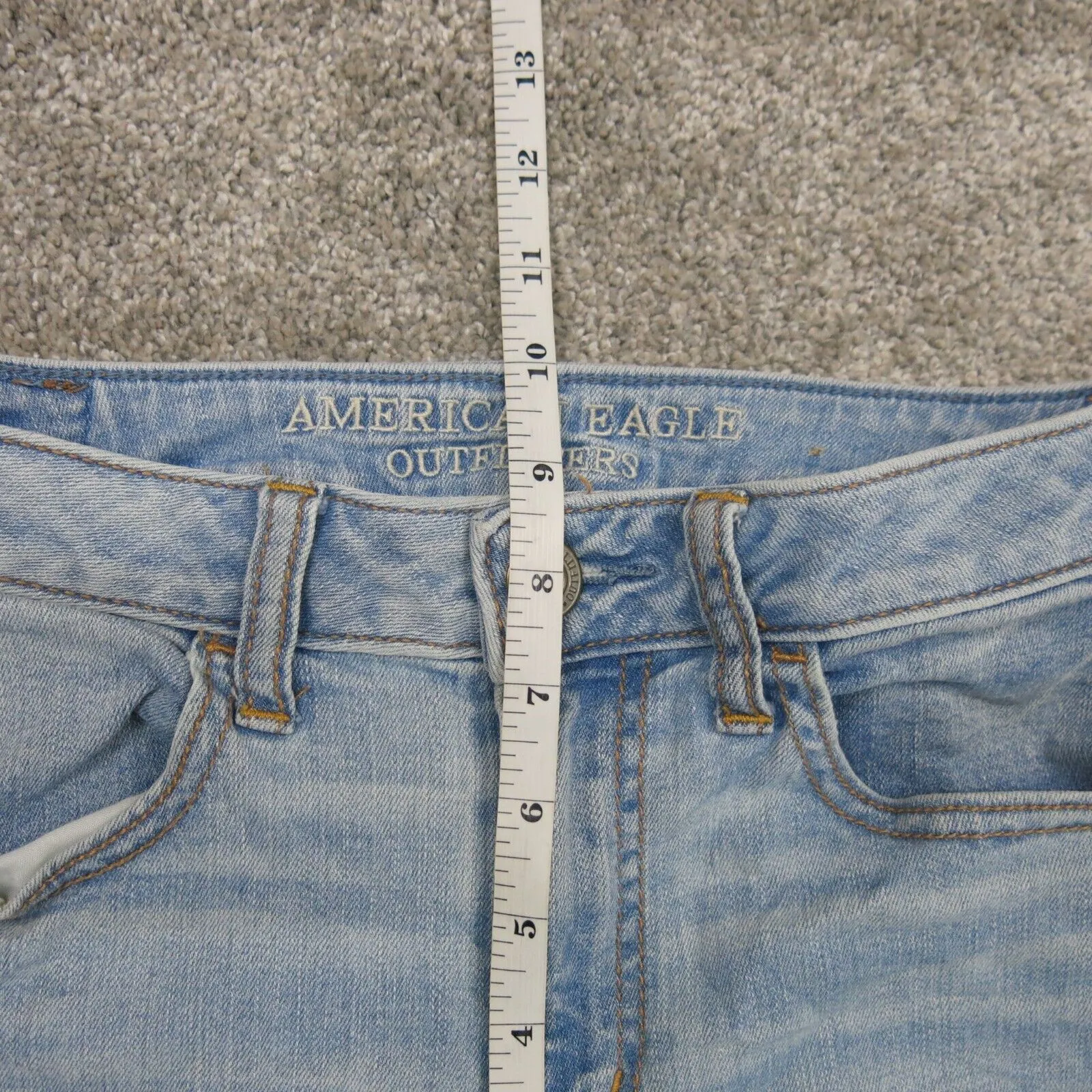 American Eagle Women Supper Stretch Jegging Jeans Distressed High Rise Blue SZ 2