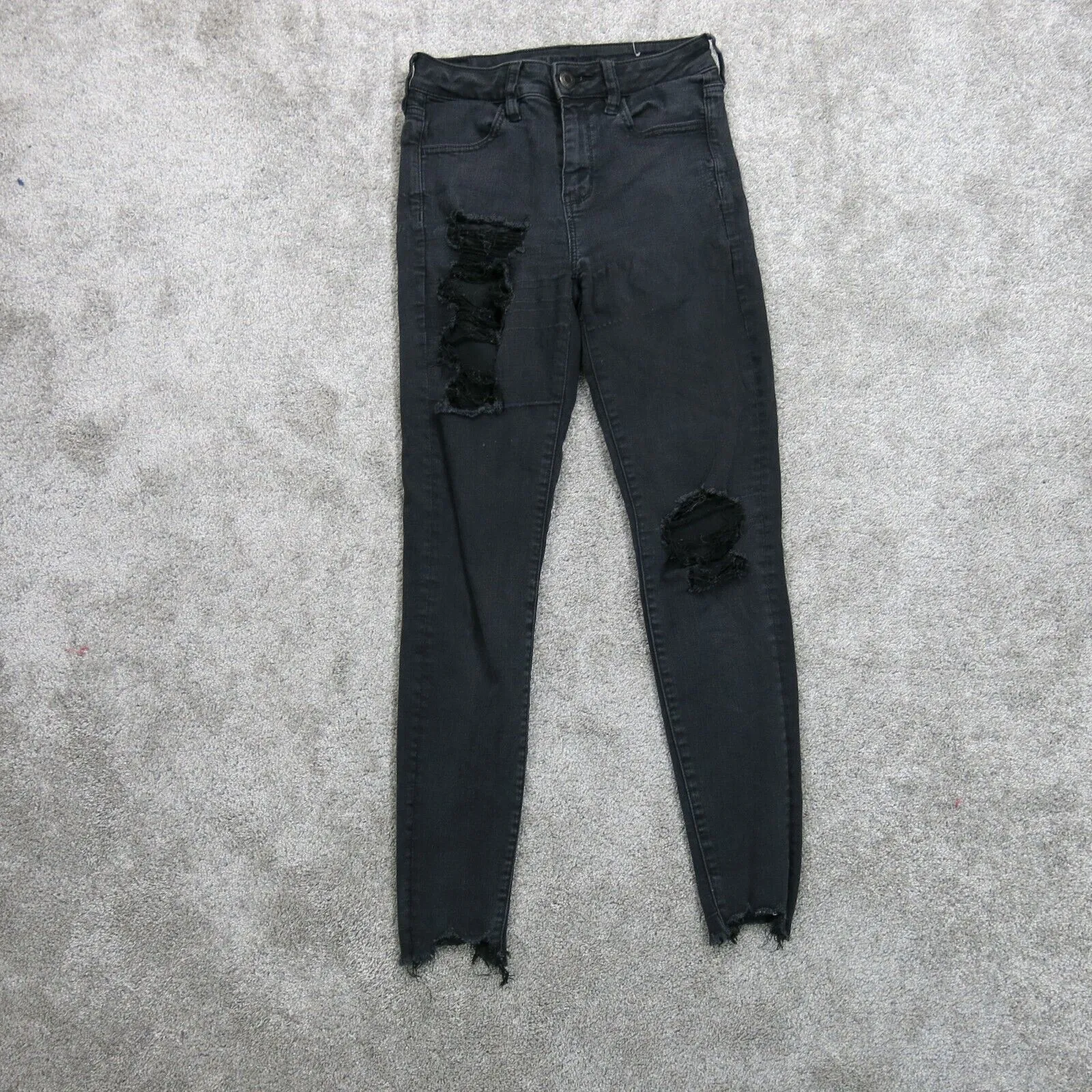 American Eagle Womens Skinny Jeans Stretch Mid Rise Distressed Black Size 4