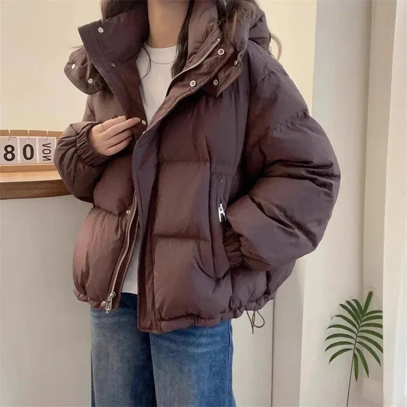 binfenxie Women Korean Cotton Parkas Hooded Winter Oversize Coat Thick Warm Loose Puffer Jacket Female Solid Fashion Zipper Outwear