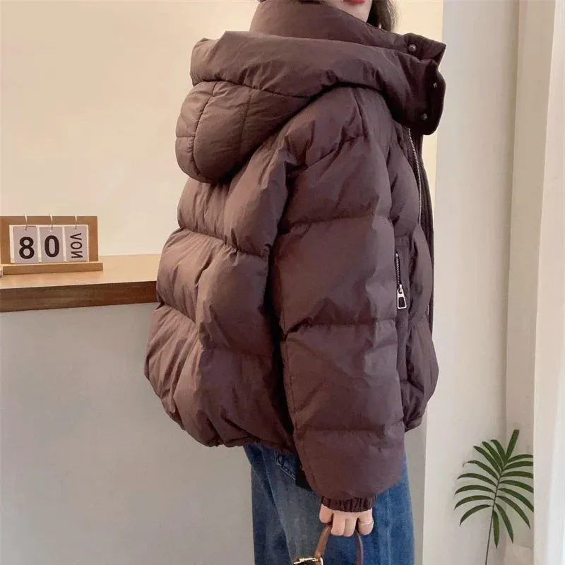 binfenxie Women Korean Cotton Parkas Hooded Winter Oversize Coat Thick Warm Loose Puffer Jacket Female Solid Fashion Zipper Outwear