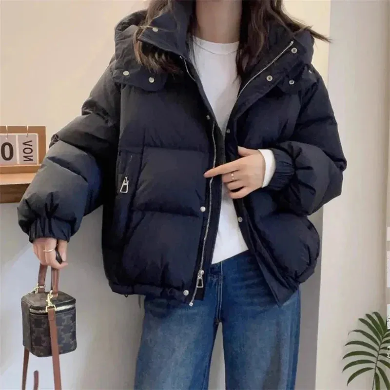 binfenxie Women Korean Cotton Parkas Hooded Winter Oversize Coat Thick Warm Loose Puffer Jacket Female Solid Fashion Zipper Outwear