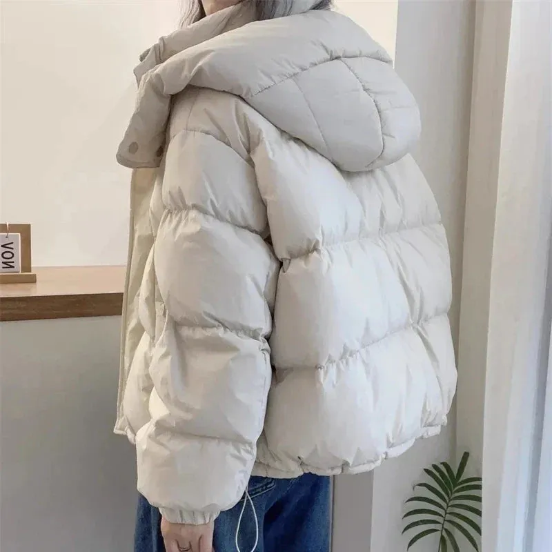 binfenxie Women Korean Cotton Parkas Hooded Winter Oversize Coat Thick Warm Loose Puffer Jacket Female Solid Fashion Zipper Outwear