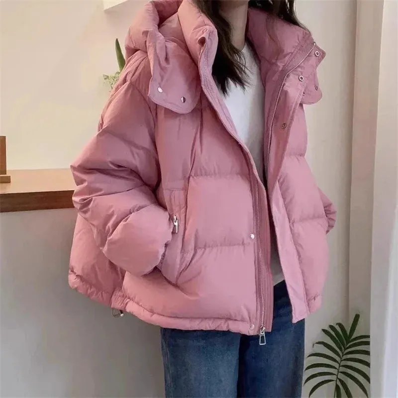 binfenxie Women Korean Cotton Parkas Hooded Winter Oversize Coat Thick Warm Loose Puffer Jacket Female Solid Fashion Zipper Outwear