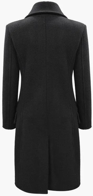 Black Double-Breasted Crystal-Button-Embellished Coat