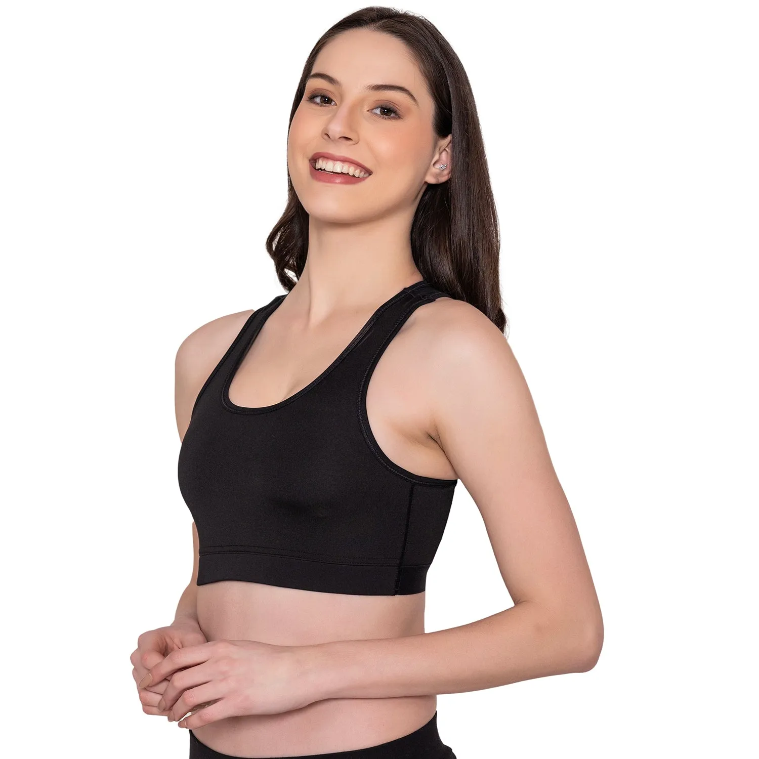 Black Padded Non Wired Full Coverage Sports Bras