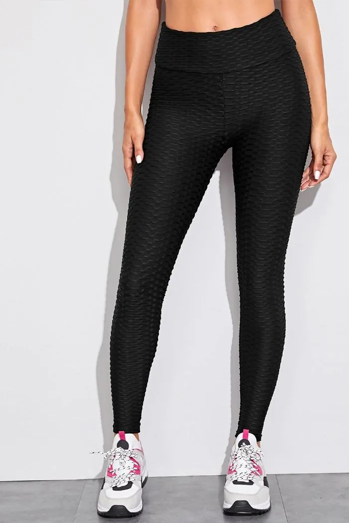 Black Textured Ruched Bum Gym Leggings