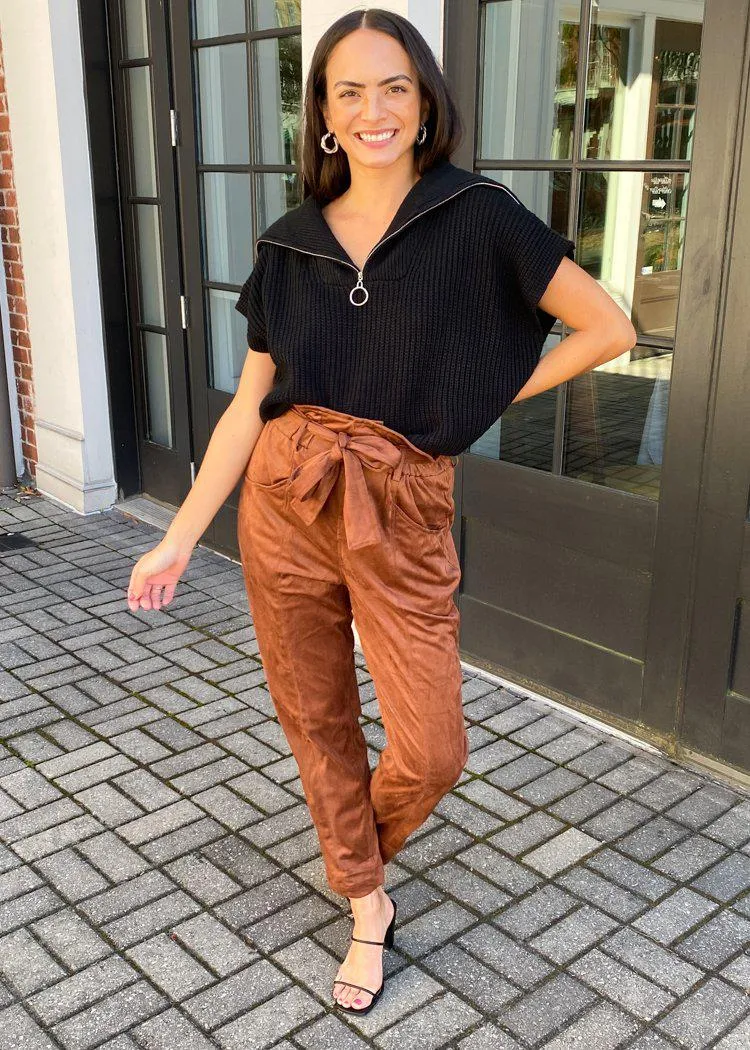 Blank NYC Mocha Brownie Faux Suede Paper Bag Waist Pant ***FINAL SALE***