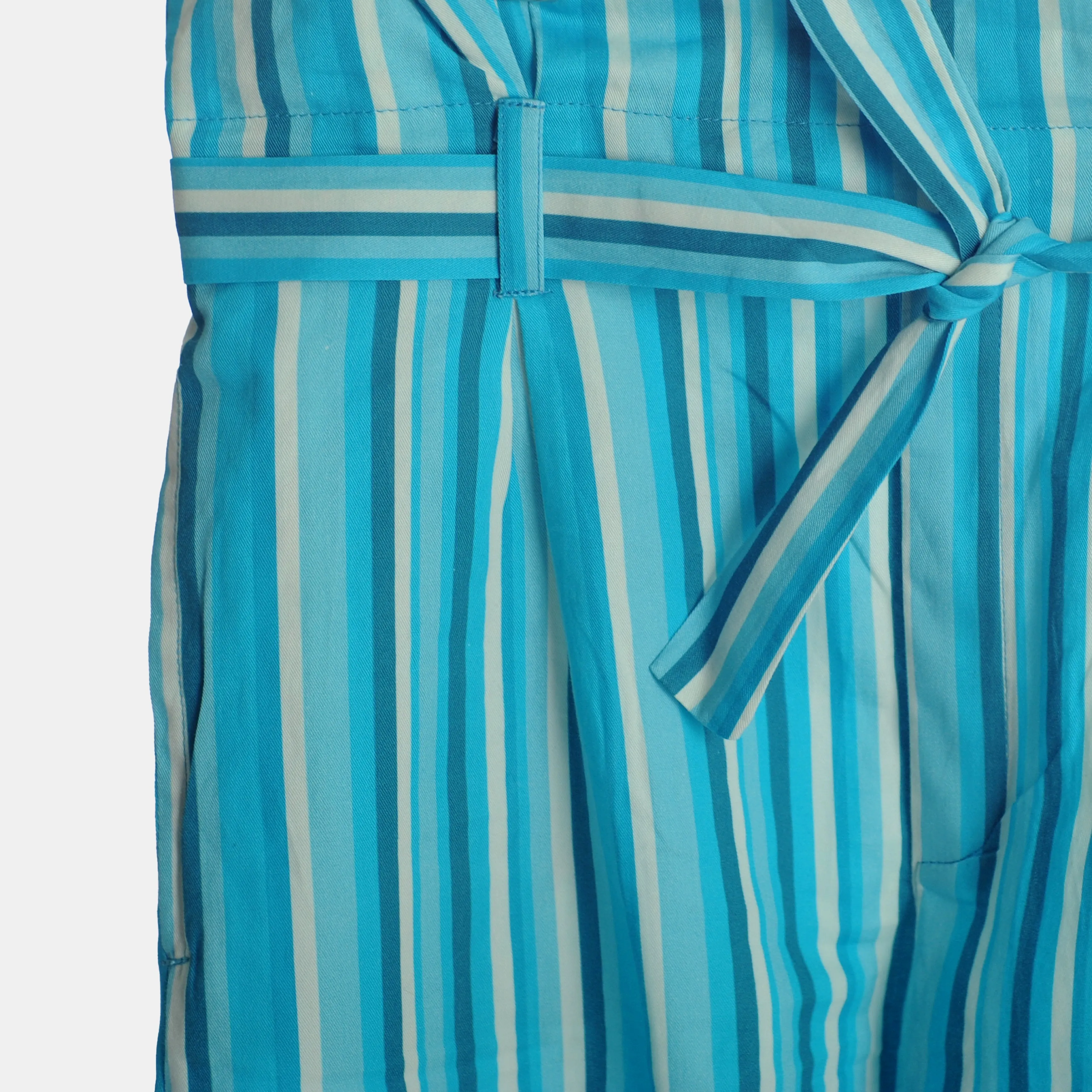 Blue Stripes Paperbag Pants with Pockets