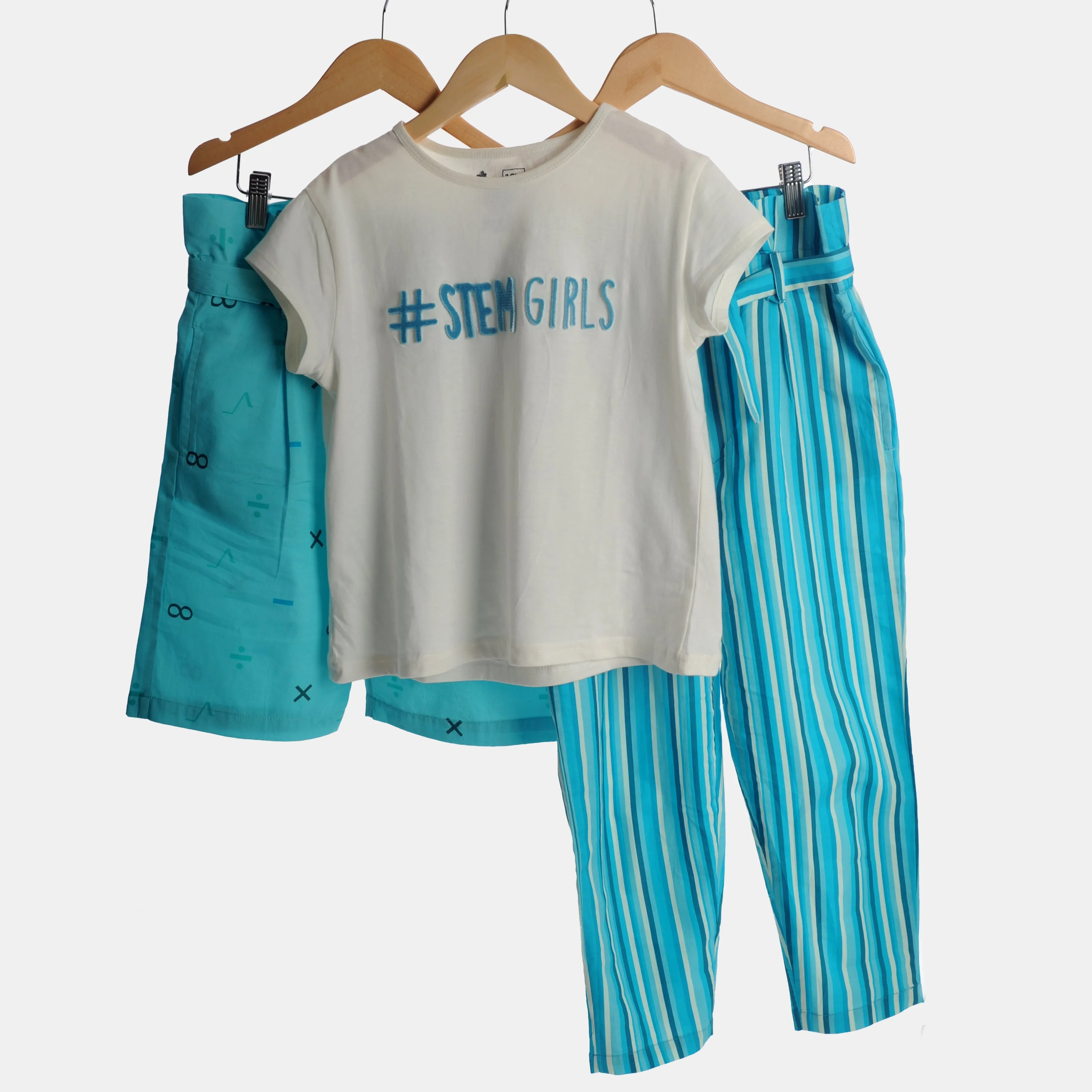 Blue Stripes Paperbag Pants with Pockets