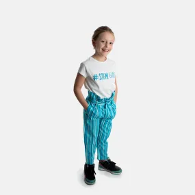 Blue Stripes Paperbag Pants with Pockets