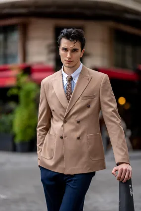 Brabion Men's Beige Double-Breasted Blazer