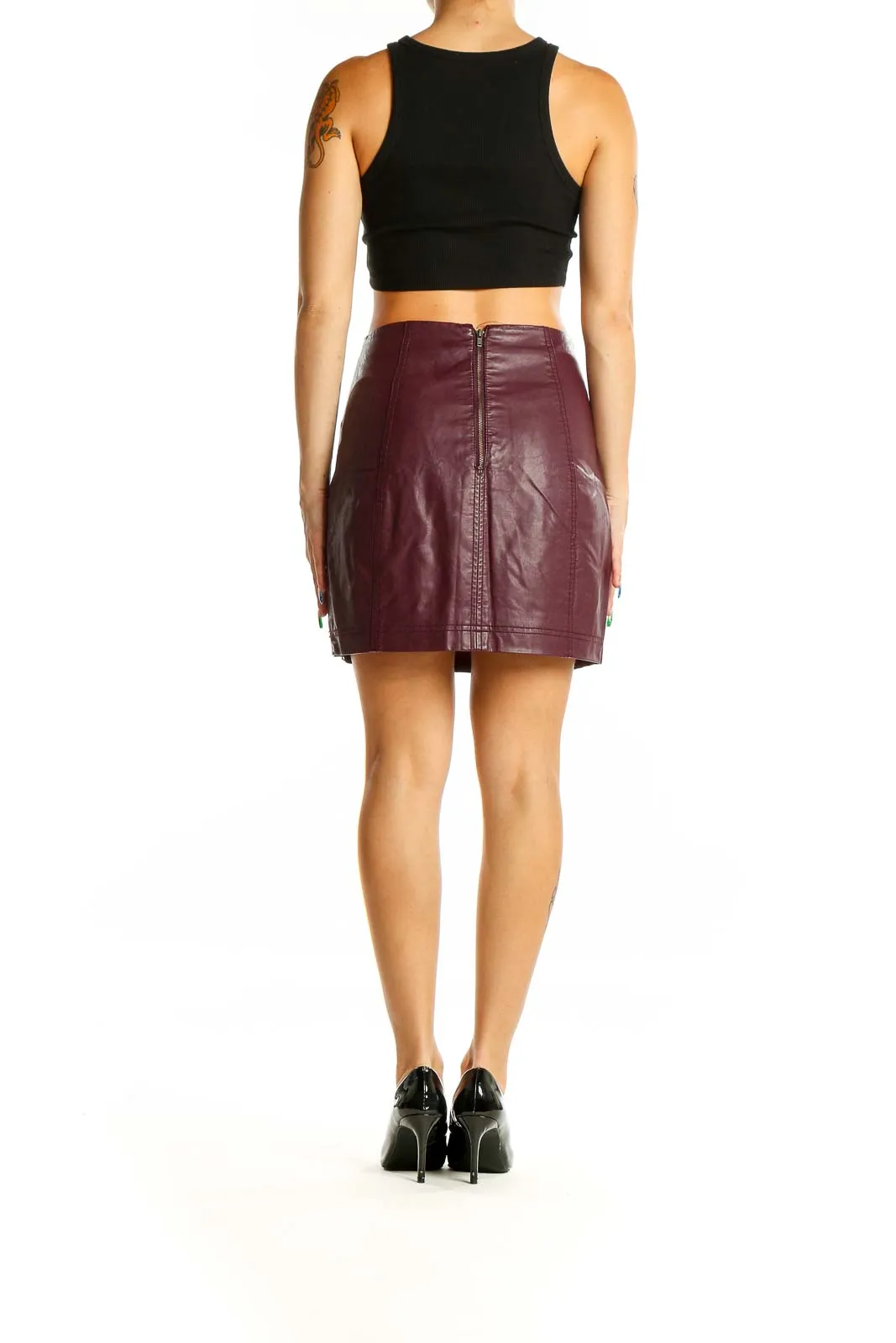 Burgundy Leather Mini Skirt