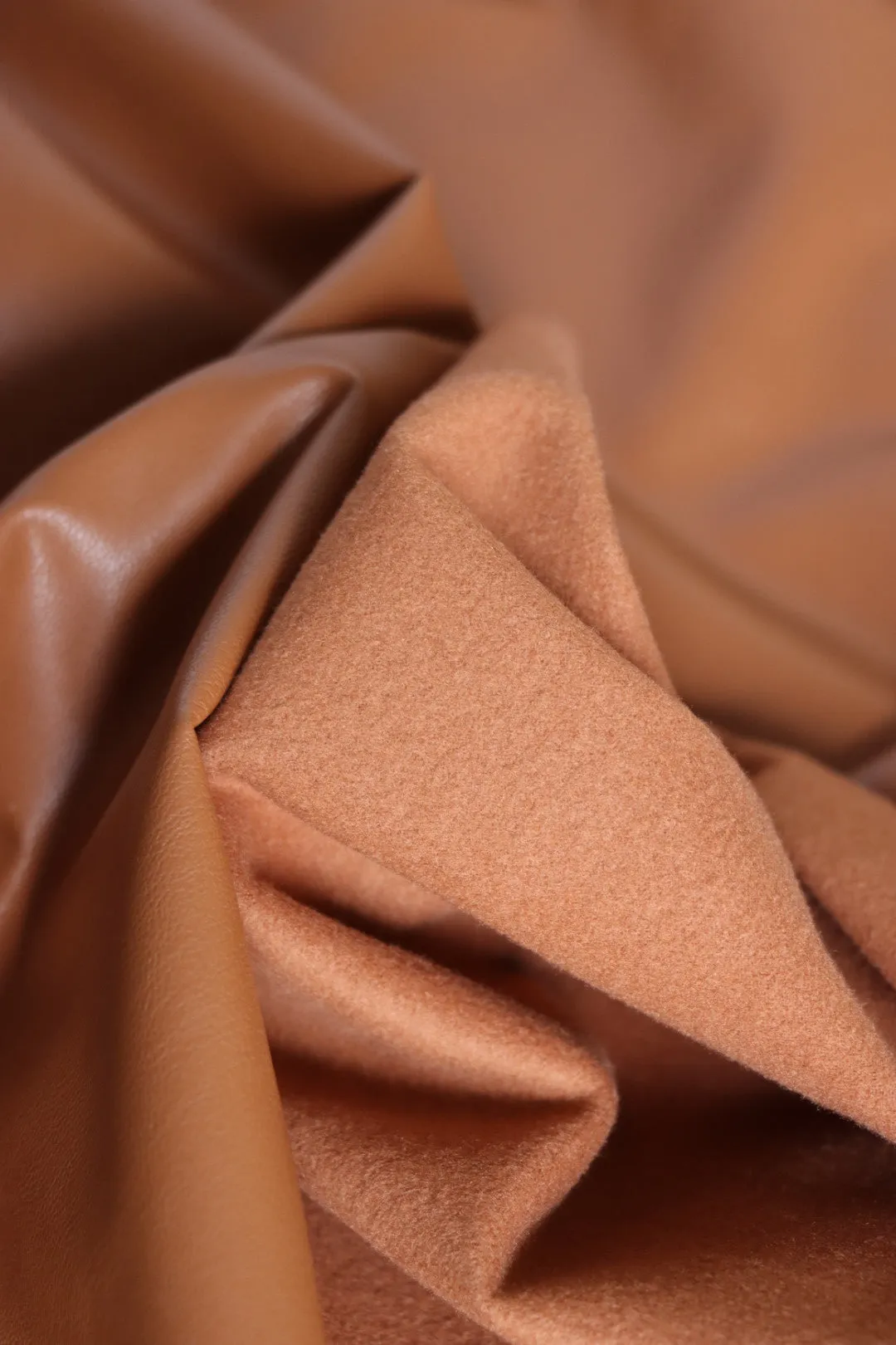 Camel Fleece Backed Vegan Stretch Leather