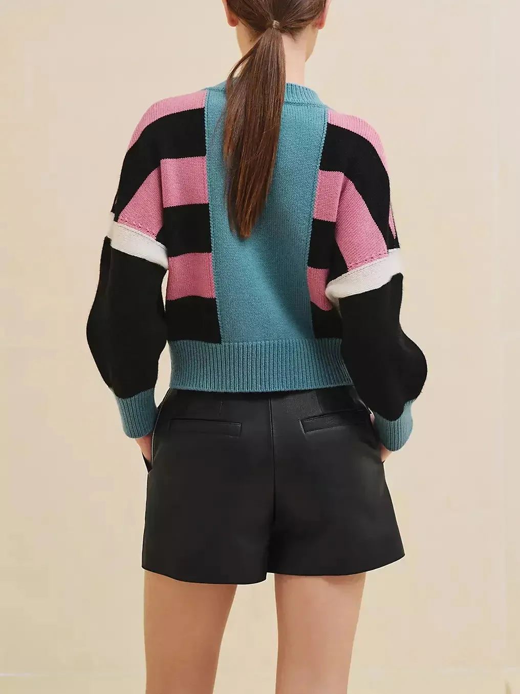 Cashmere Knit Paneled Striped Multicolor Sweater