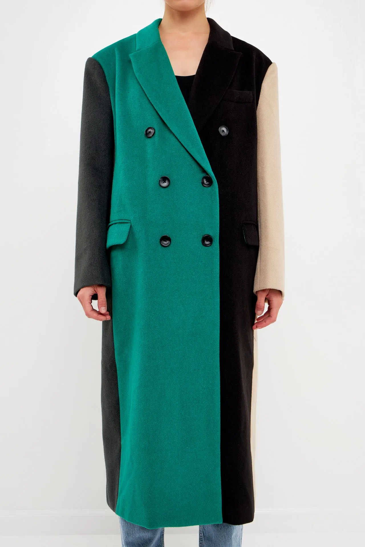 Colorblock Double-Breasted Coat