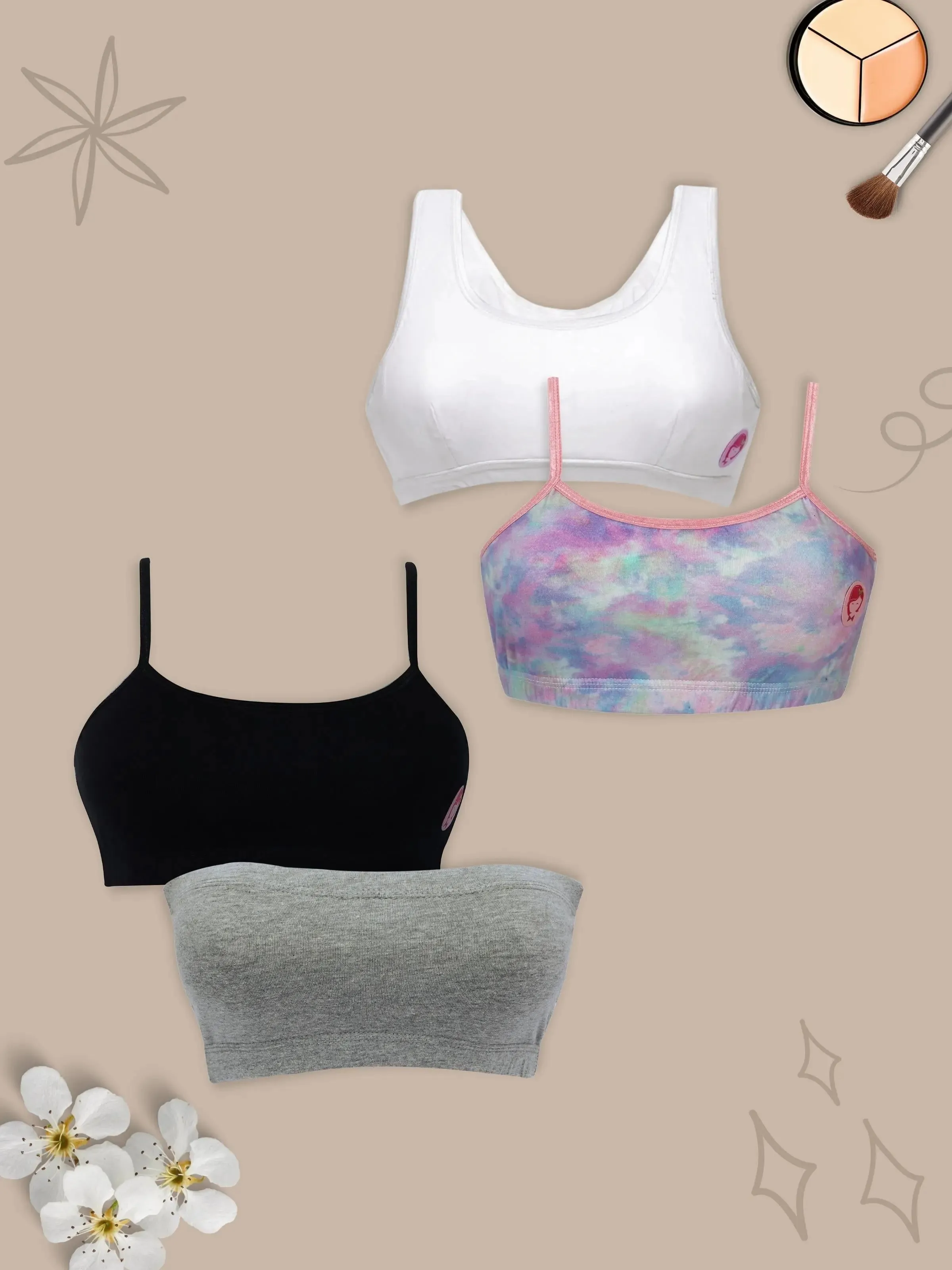 Cotton Gym Bras: Thin Strap, Broad Strap, Tube | Non-Padded Double-Layer Beginner Bras - Printed & Solid