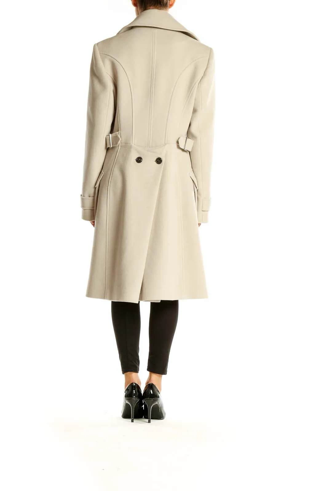 Cream Double-Breasted Wool Blend Coat