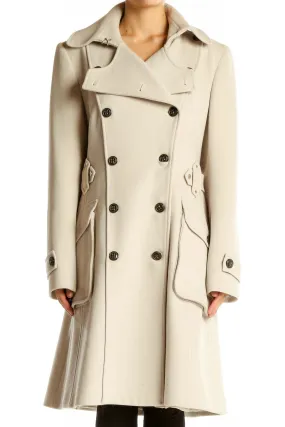 Cream Double-Breasted Wool Blend Coat