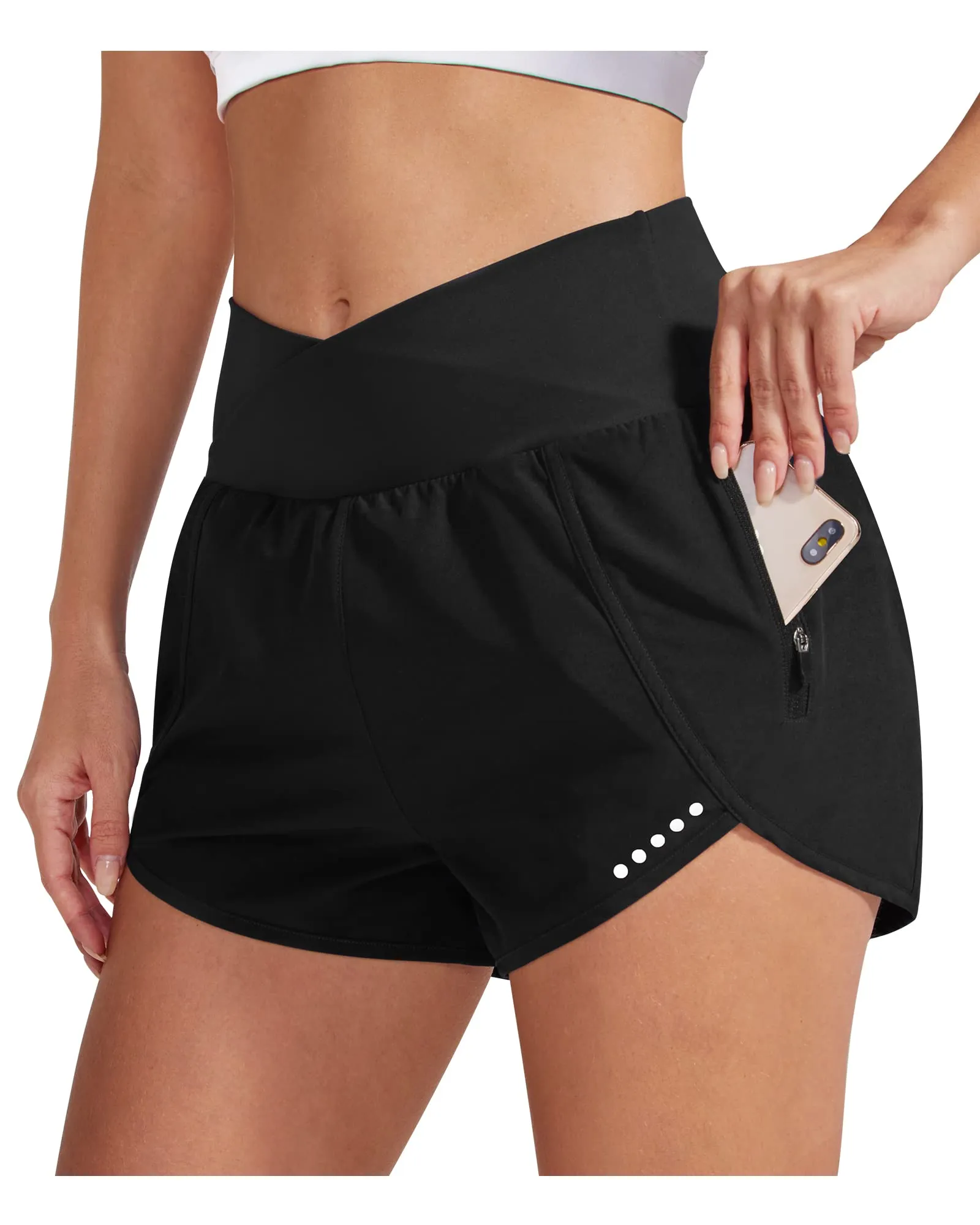 Cross Waist Zipper Running Shorts Pants