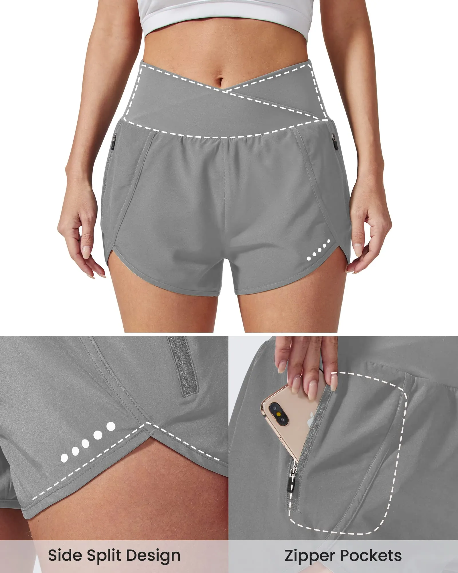 Cross Waist Zipper Running Shorts Pants