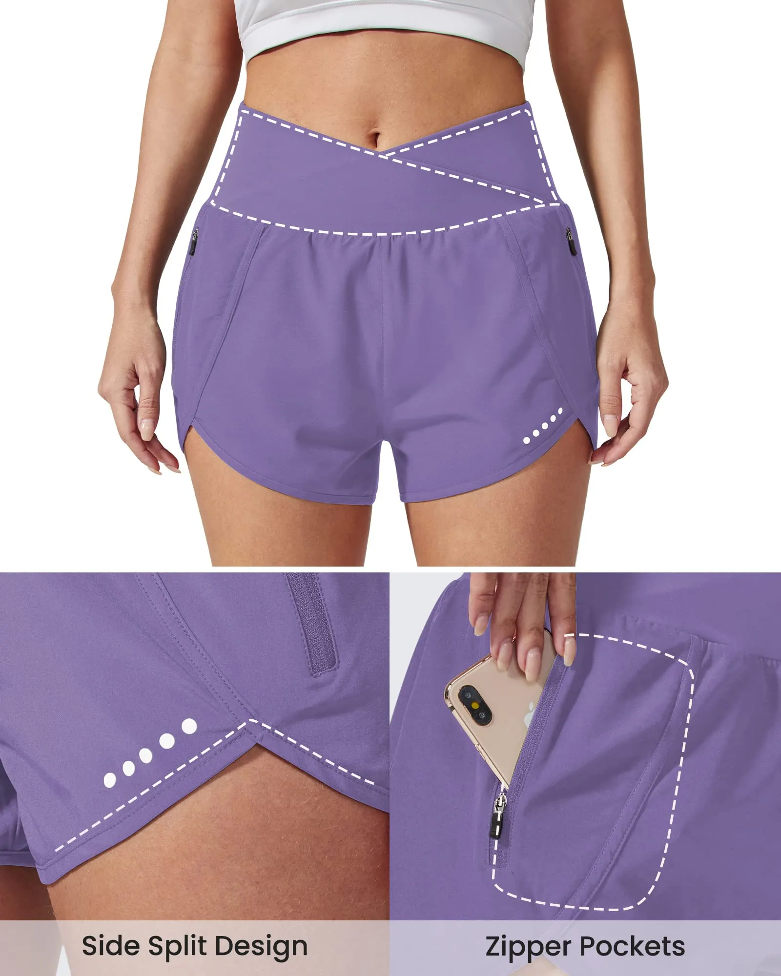 Cross Waist Zipper Running Shorts Pants