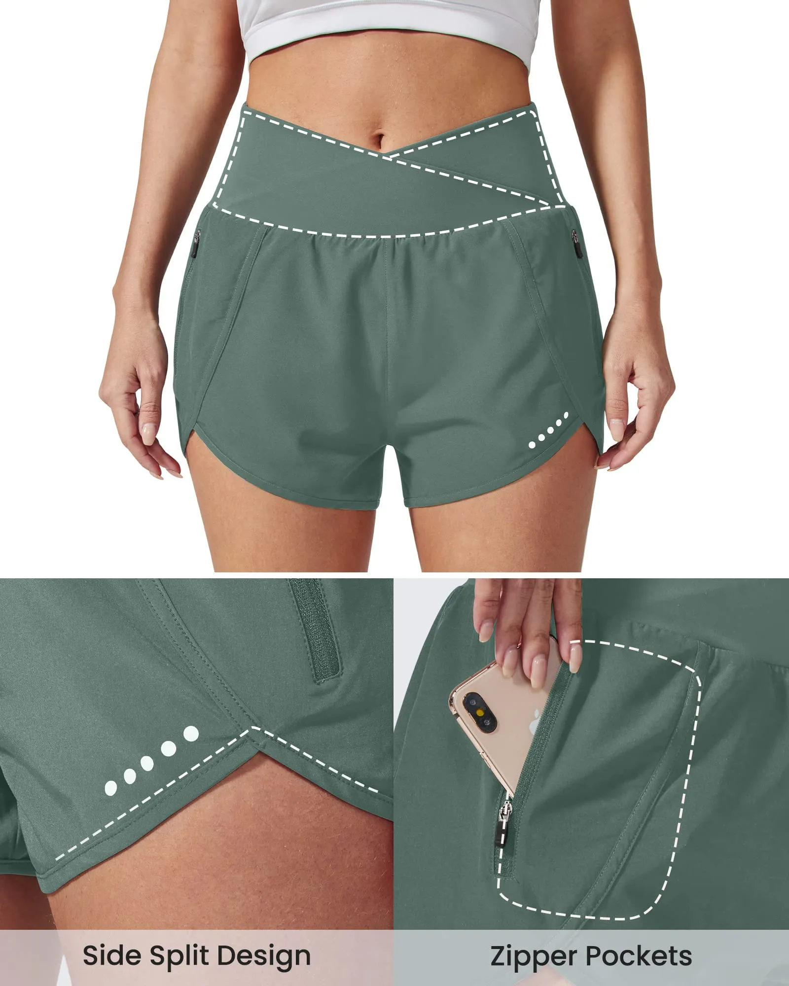 Cross Waist Zipper Running Shorts Pants