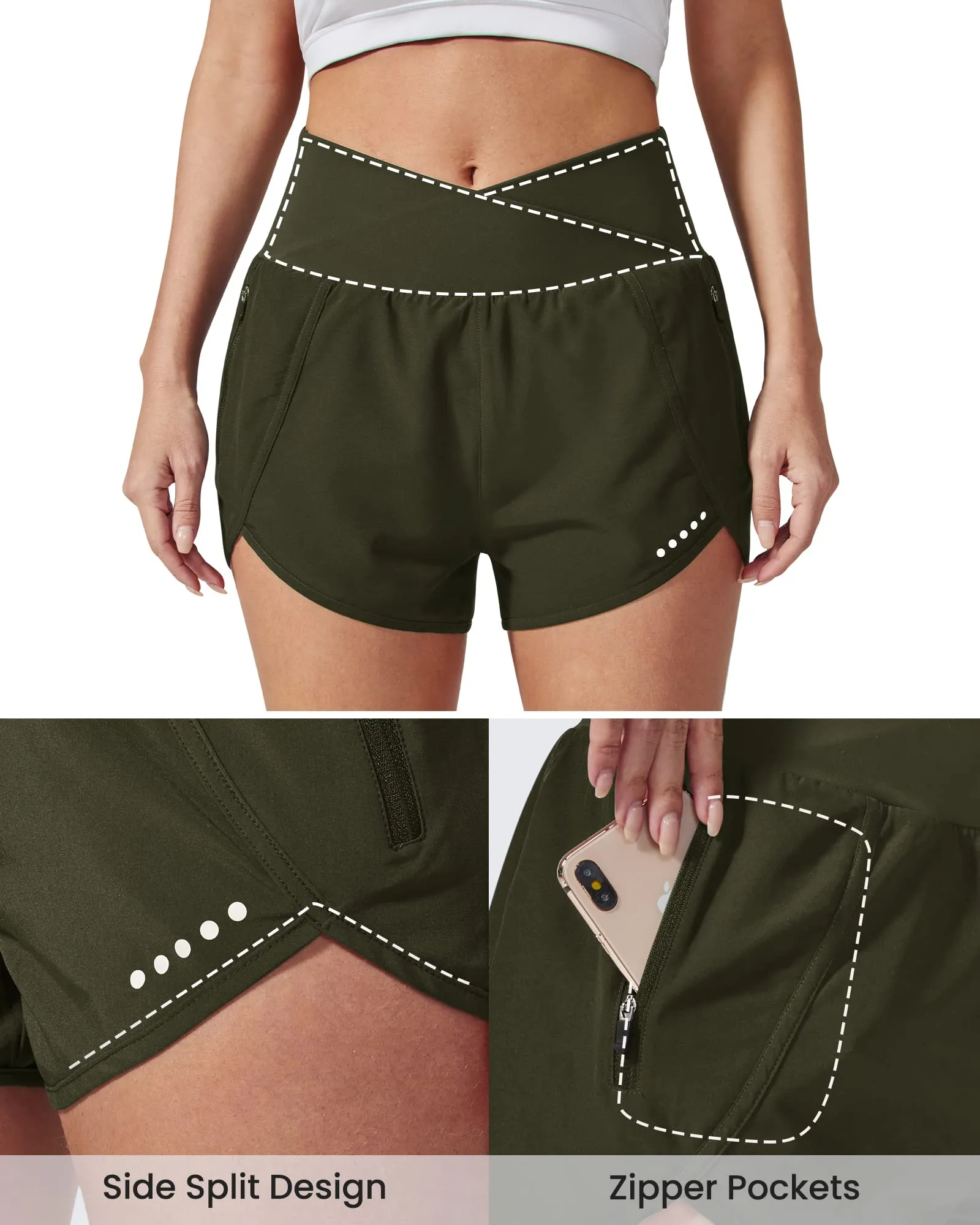 Cross Waist Zipper Running Shorts Pants