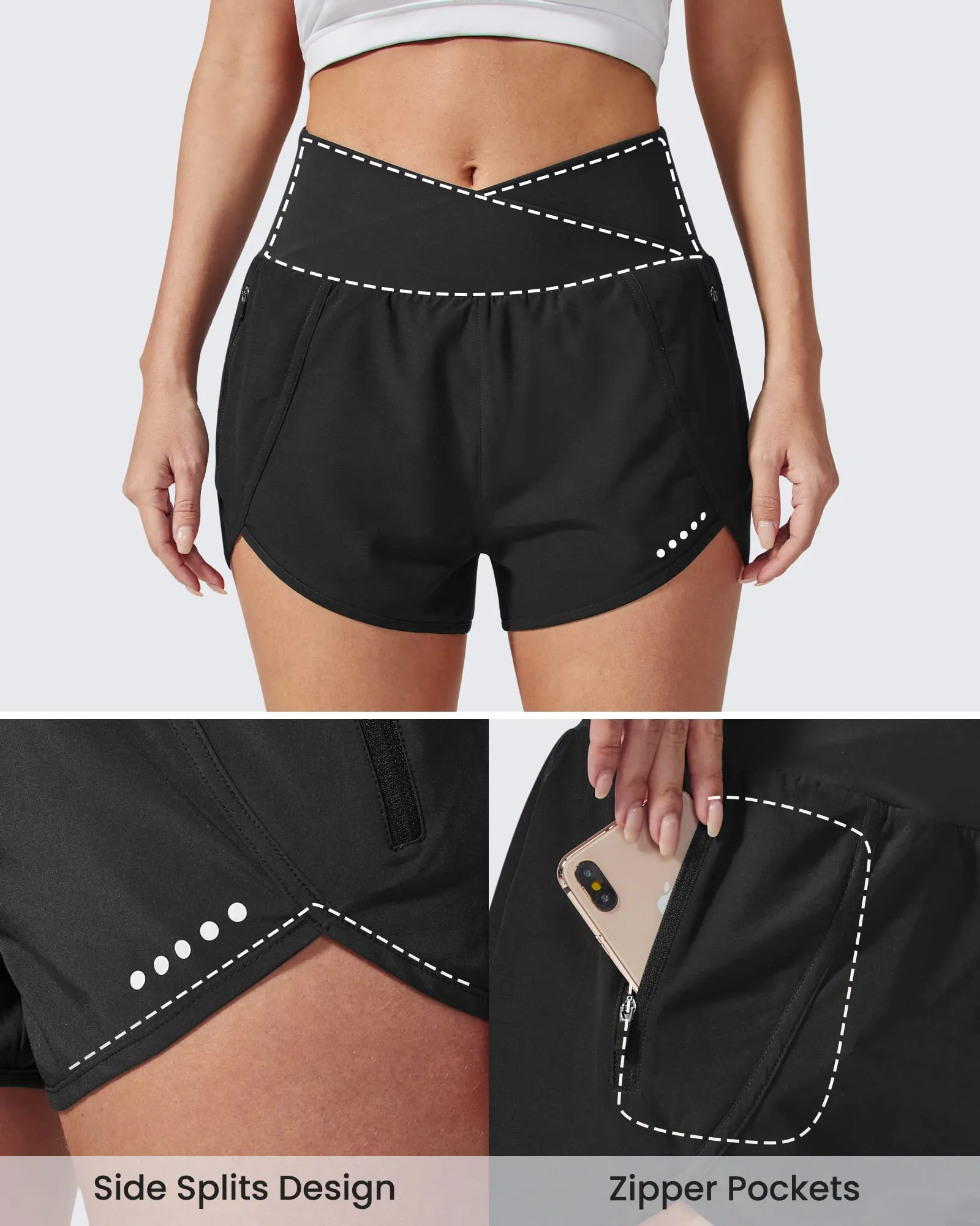 Cross Waist Zipper Running Shorts Pants