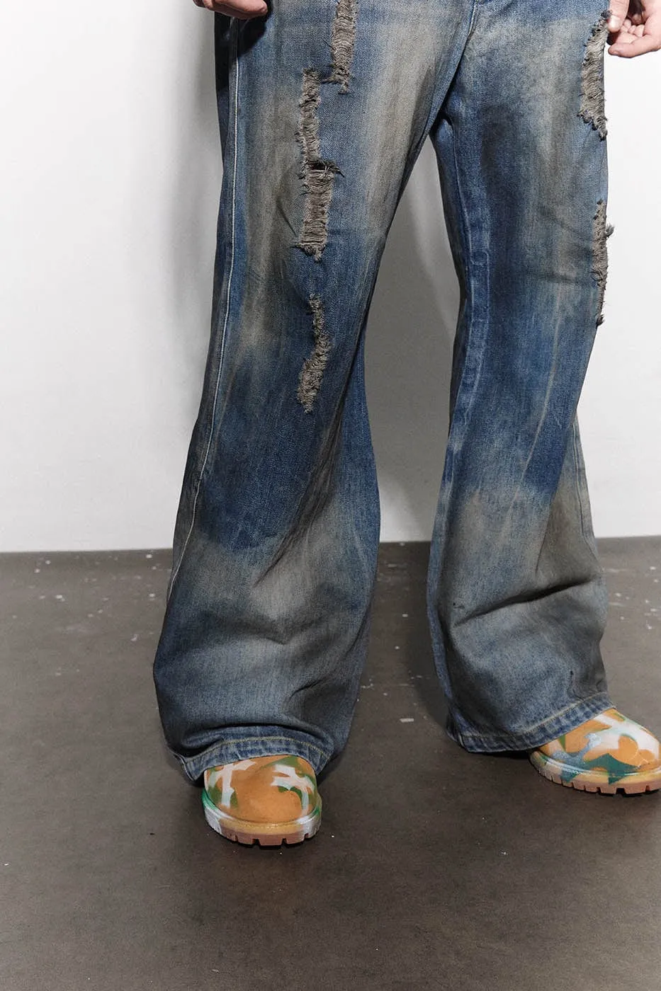 Distressed Rusty Flare Jeans