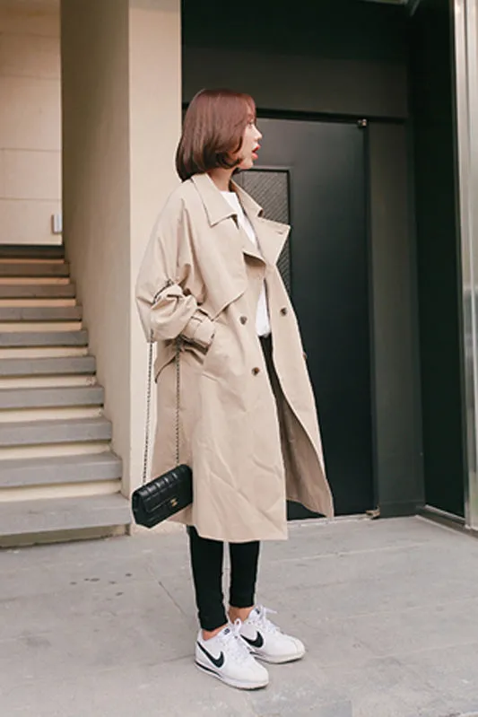 Double Breasted Buttons Loose Sleeves Long Coat