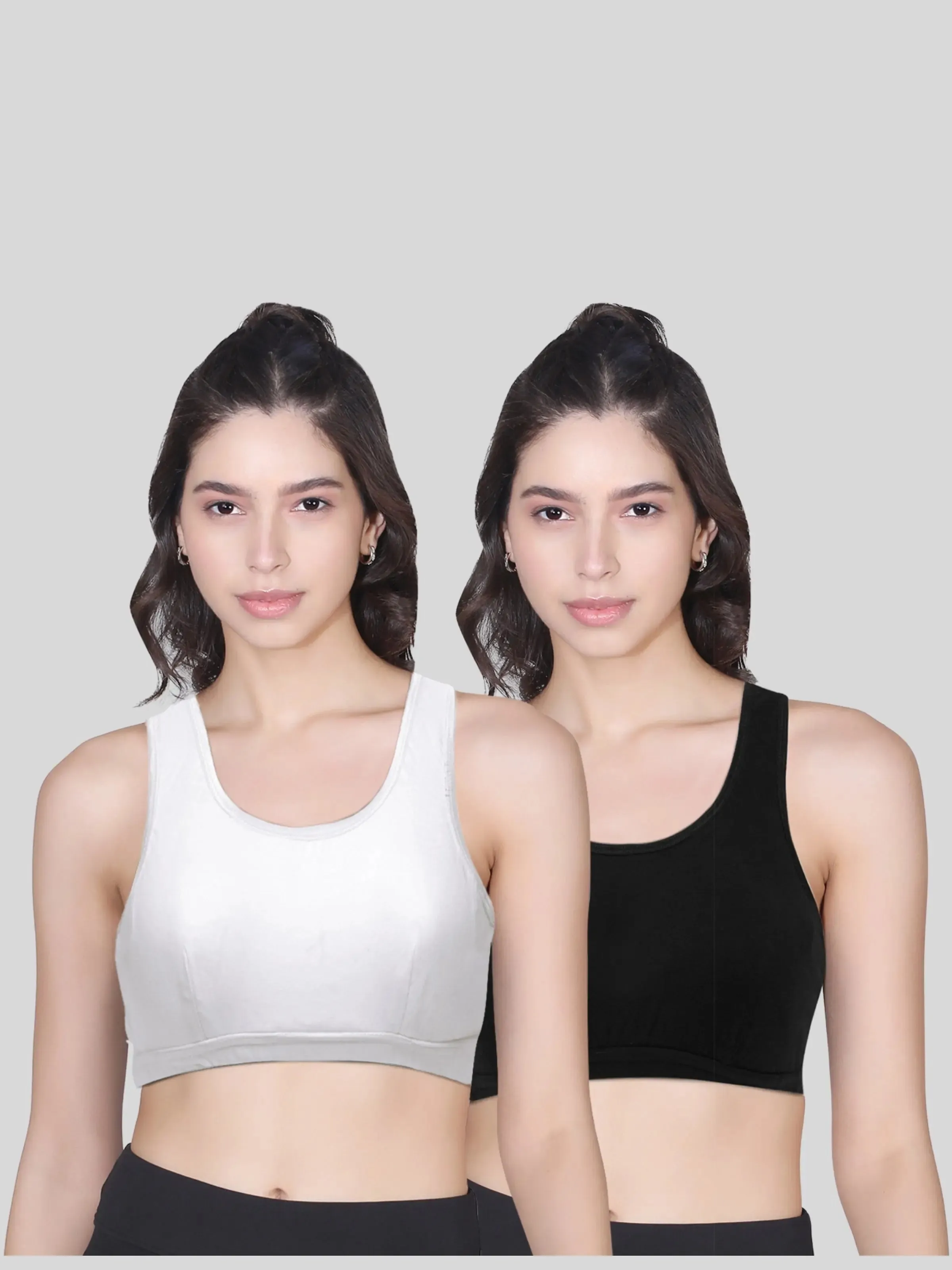 Double-layer Broad Strap Cotton Workout Bra | Non Padded Bra | Solid Bra