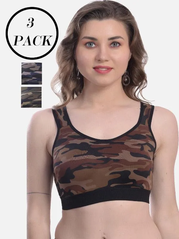 FIMS Fashion Women Lycra Army Print Sports Bra Pack of 3 Combo