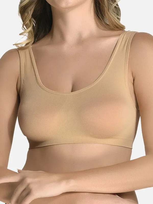 FIMS Fashion Women Nylon & Elastane Air Sports Bra Pack of 2 Beige White