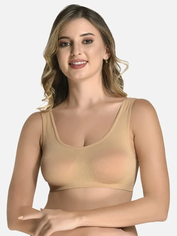 FIMS Fashion Women Nylon & Elastane Air Sports Bra Pack of 2 Beige White