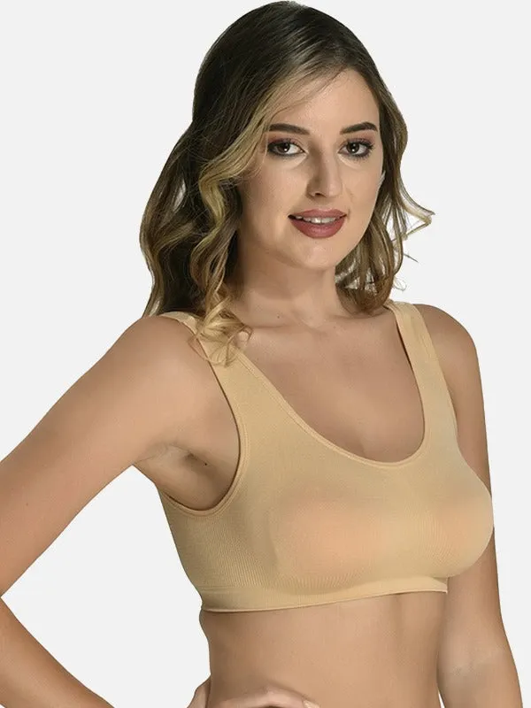 FIMS Fashion Women Nylon & Elastane Air Sports Bra Pack of 2 Beige White