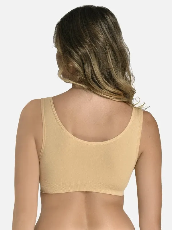 FIMS Fashion Women Nylon & Elastane Air Sports Bra Pack of 2 Beige White