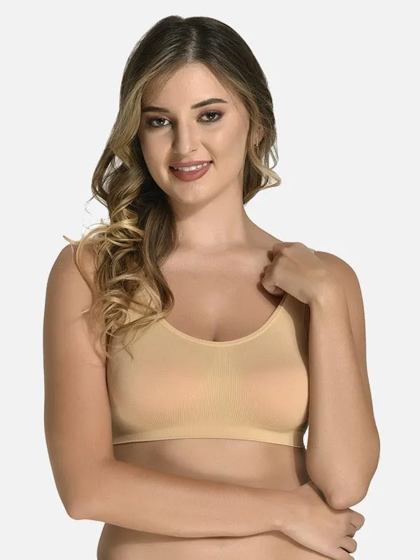 FIMS Fashion Women Nylon & Elastane Air Sports Bra Pack of 2 Beige White